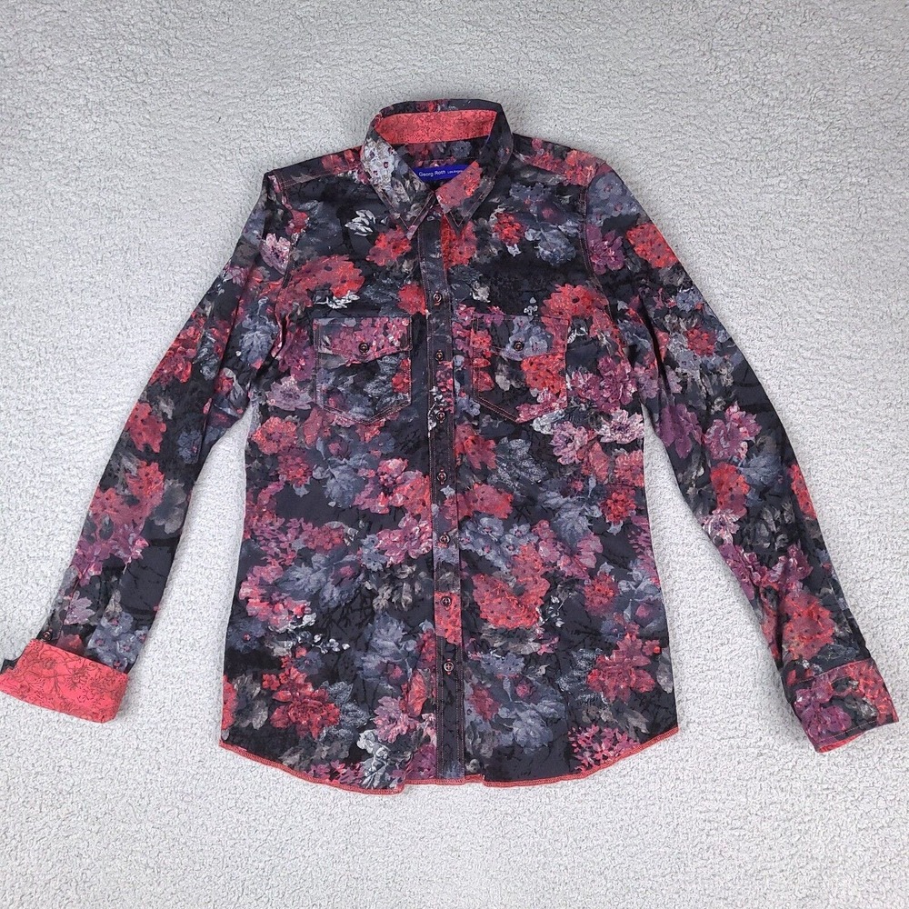 Georg Roth LA Shirt Womens XS Flip Cuff‎ Floral Velvet Button Down Long Sleeve
